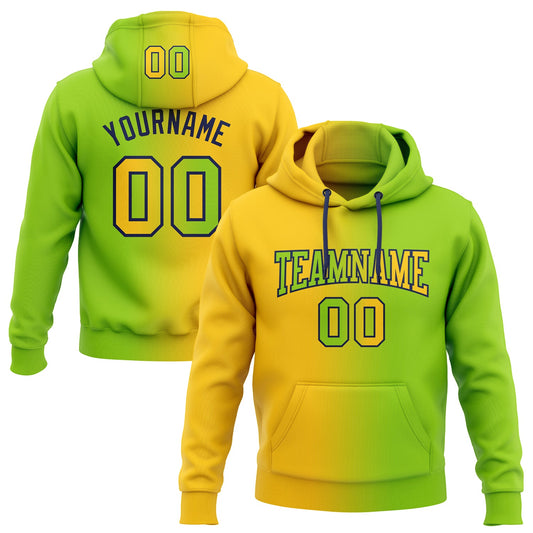 Custom Stitched Neon Green Yellow-Navy Gradient Fashion Sports Pullover Sweatshirt Hoodie - Main View