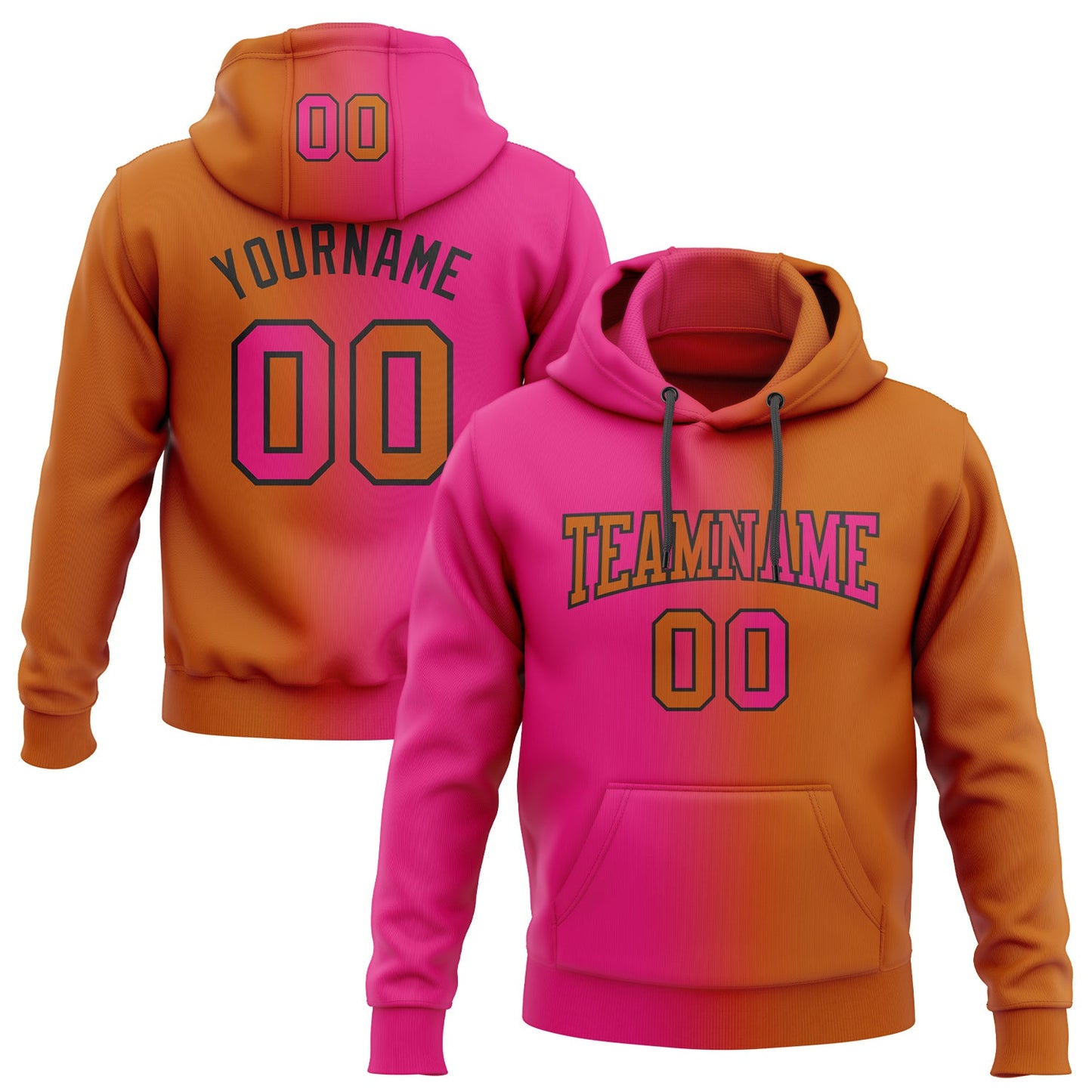 Custom Stitched Texas Orange Hot Pink-Black Gradient Fashion Sports Pullover Sweatshirt Hoodie - Main View