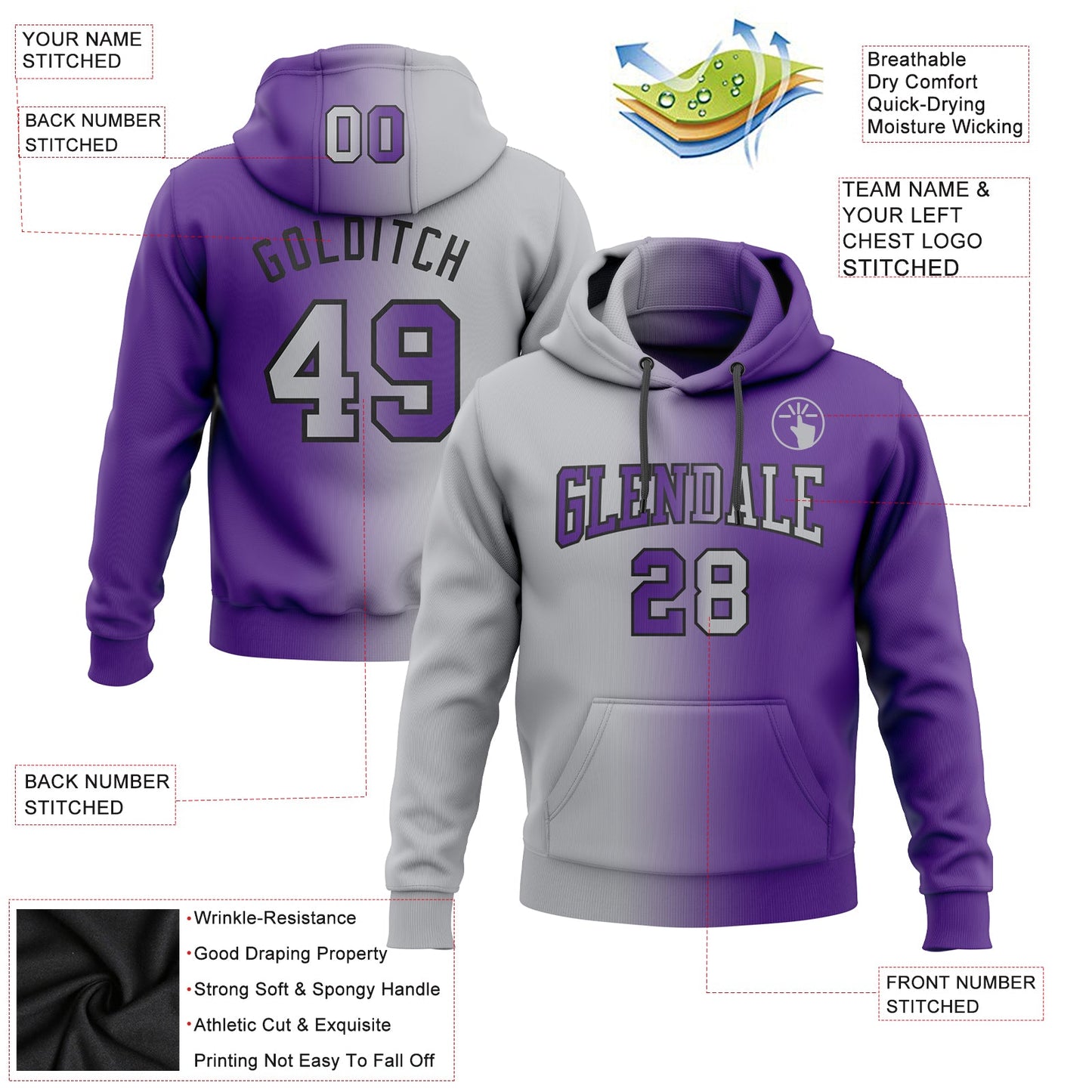 Custom Stitched Purple Gray-Black Gradient Fashion Sports Pullover Sweatshirt Hoodie view 2