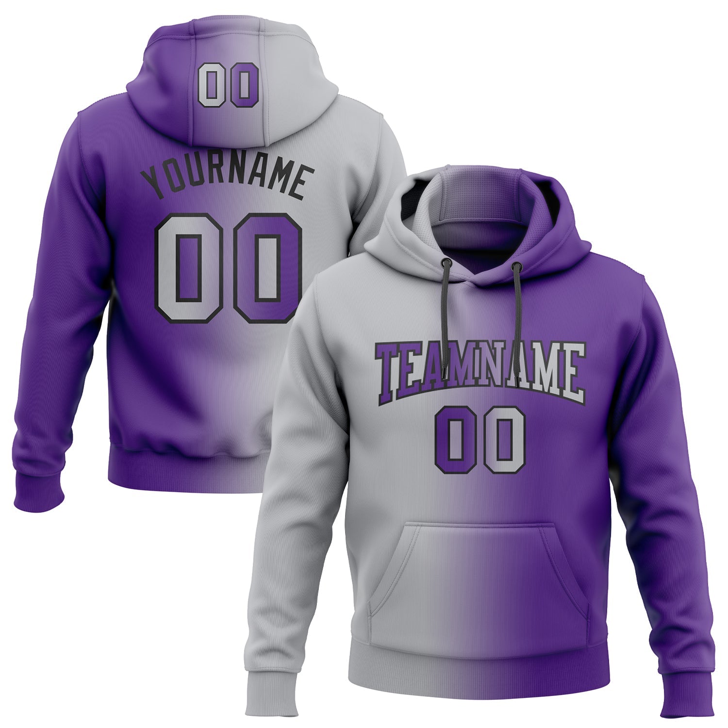 Custom Stitched Purple Gray-Black Gradient Fashion Sports Pullover Sweatshirt Hoodie - Main View