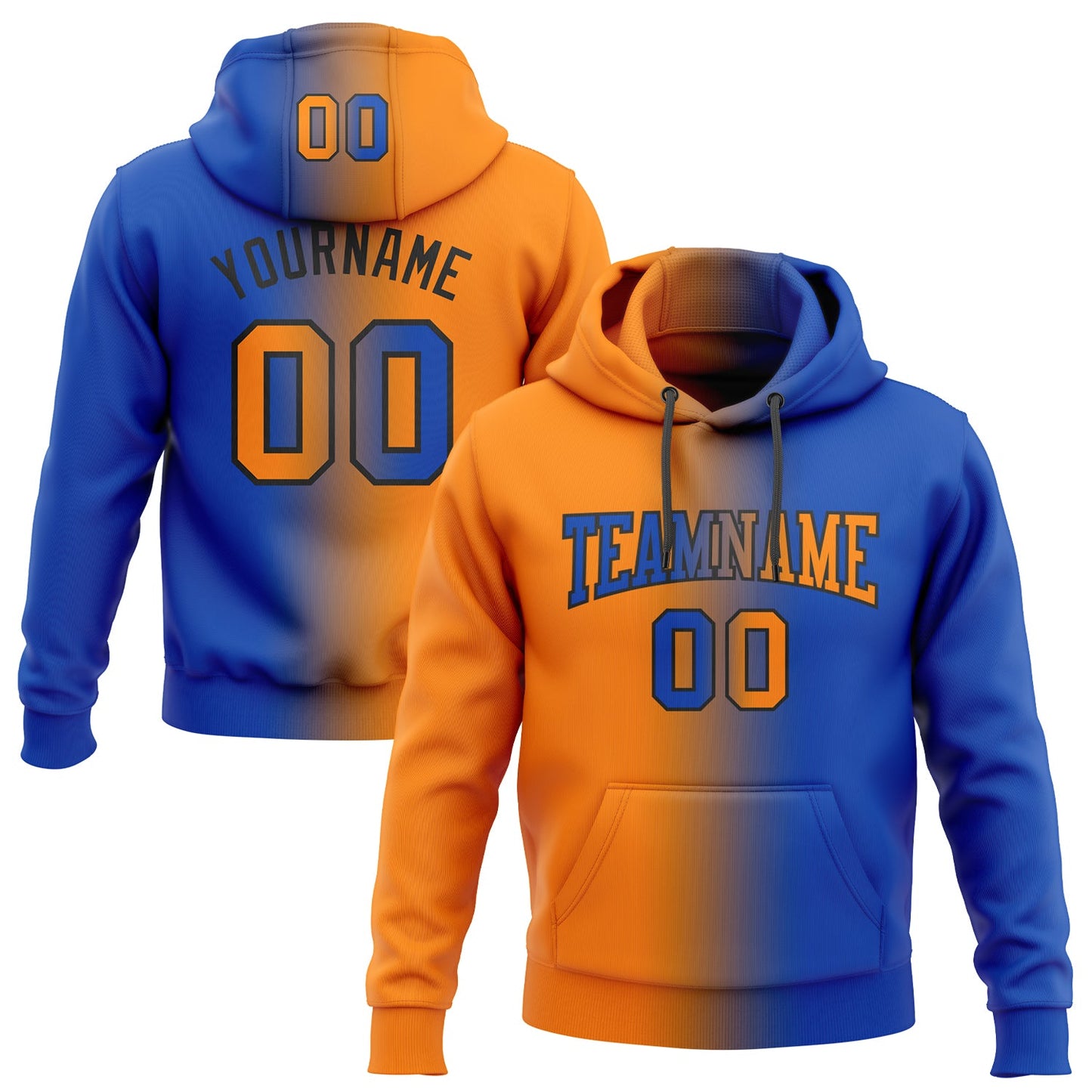 Custom Stitched Thunder Blue Bay Orange-Black Gradient Fashion Sports Pullover Sweatshirt Hoodie - Main View