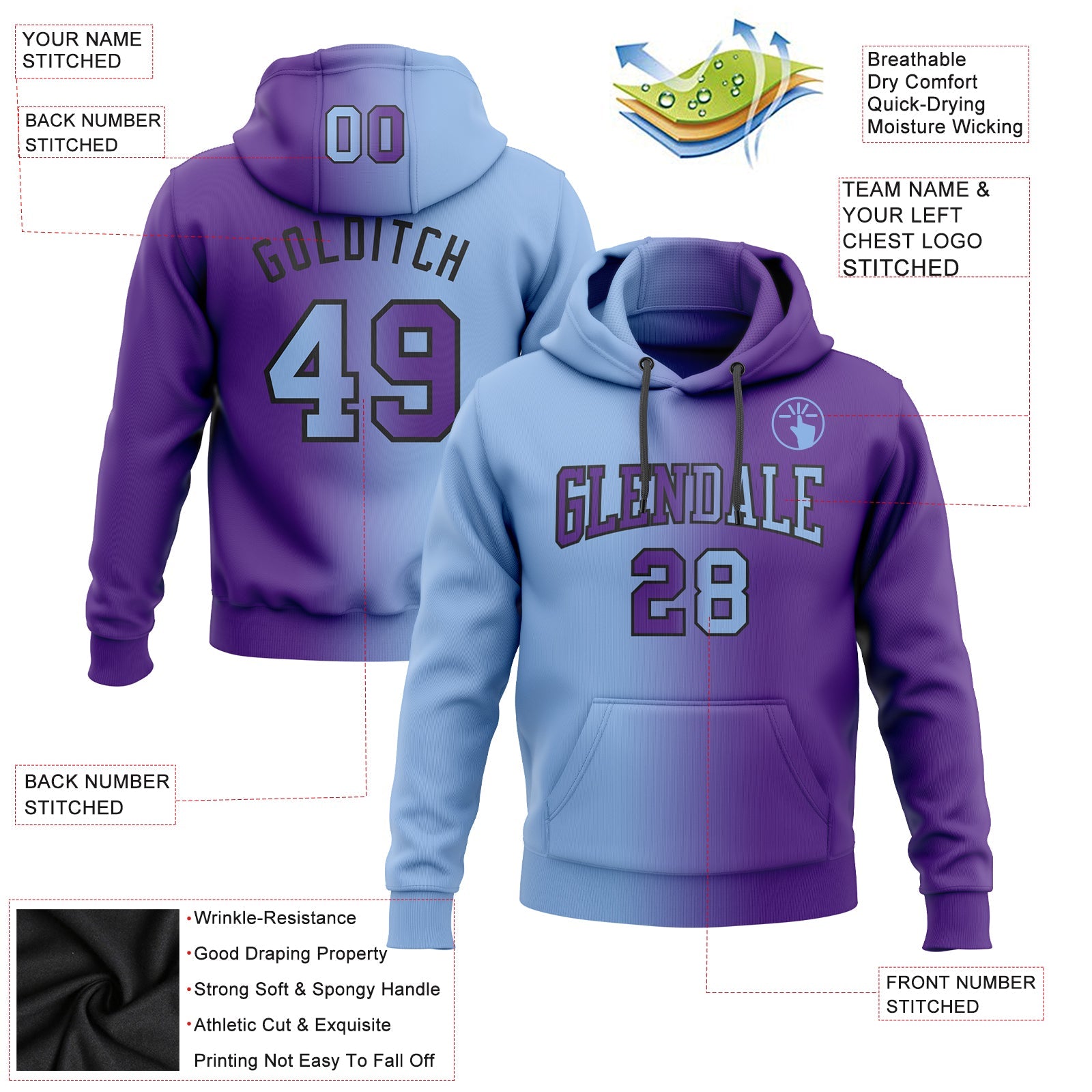 Custom Stitched Purple Light Blue-Black Gradient Fashion Sports Pullover Sweatshirt Hoodie view 2