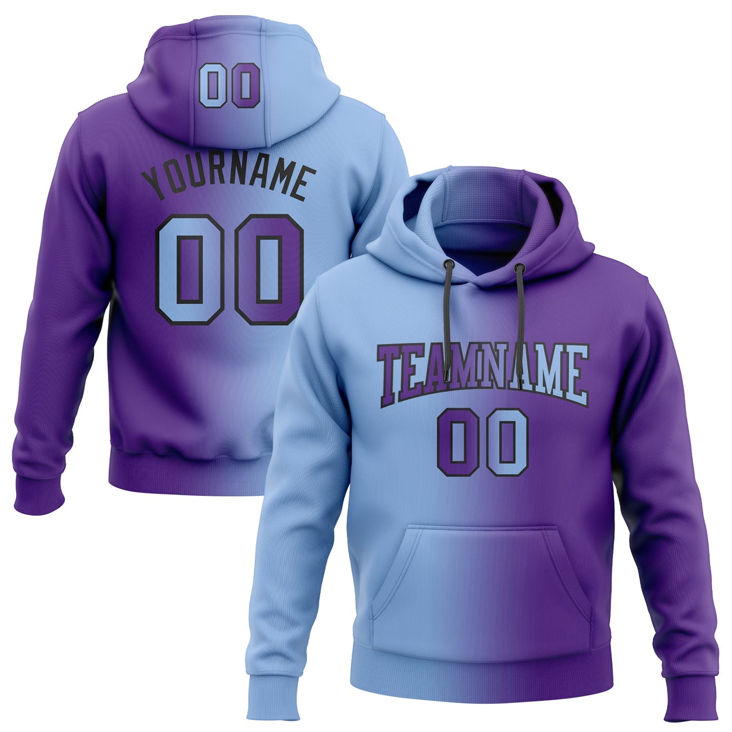 Custom Stitched Purple Light Blue-Black Gradient Fashion Sports Pullover Sweatshirt Hoodie - Main View
