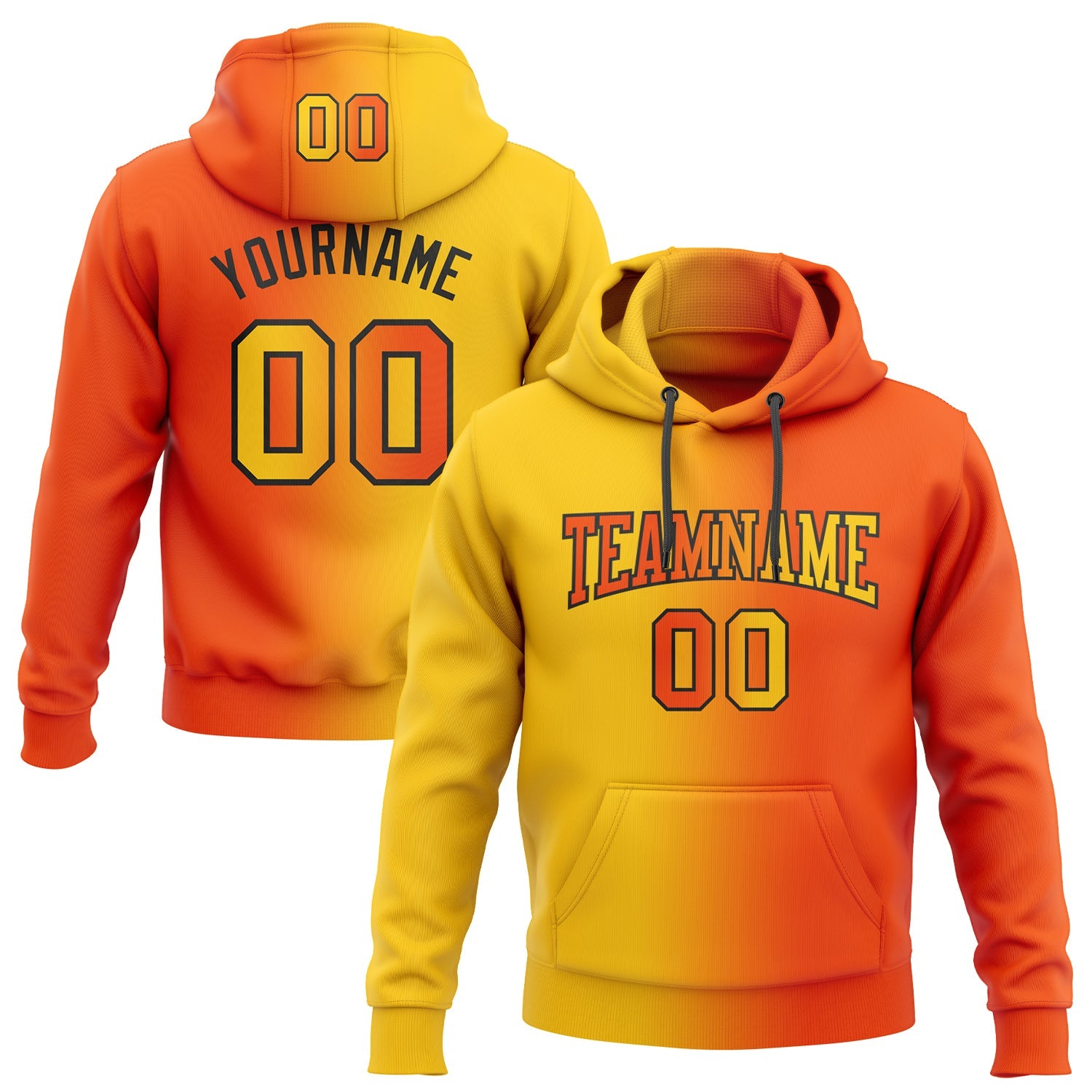 Custom Stitched Orange Yellow-Black Gradient Fashion Sports Pullover Sweatshirt Hoodie - Main View