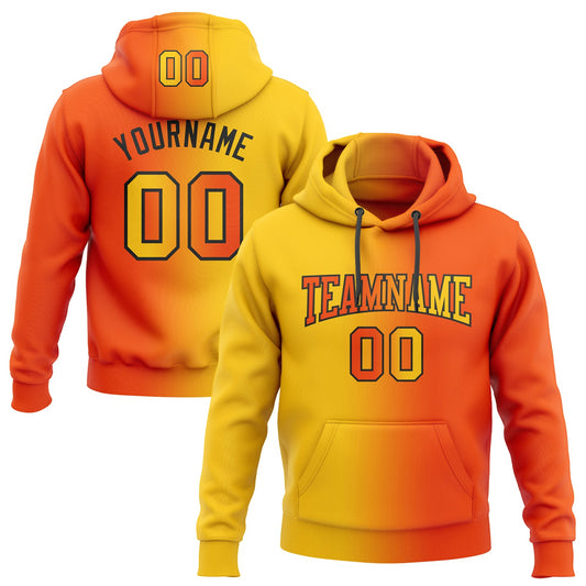Custom Stitched Orange Yellow-Black Gradient Fashion Sports Pullover Sweatshirt Hoodie - Main View