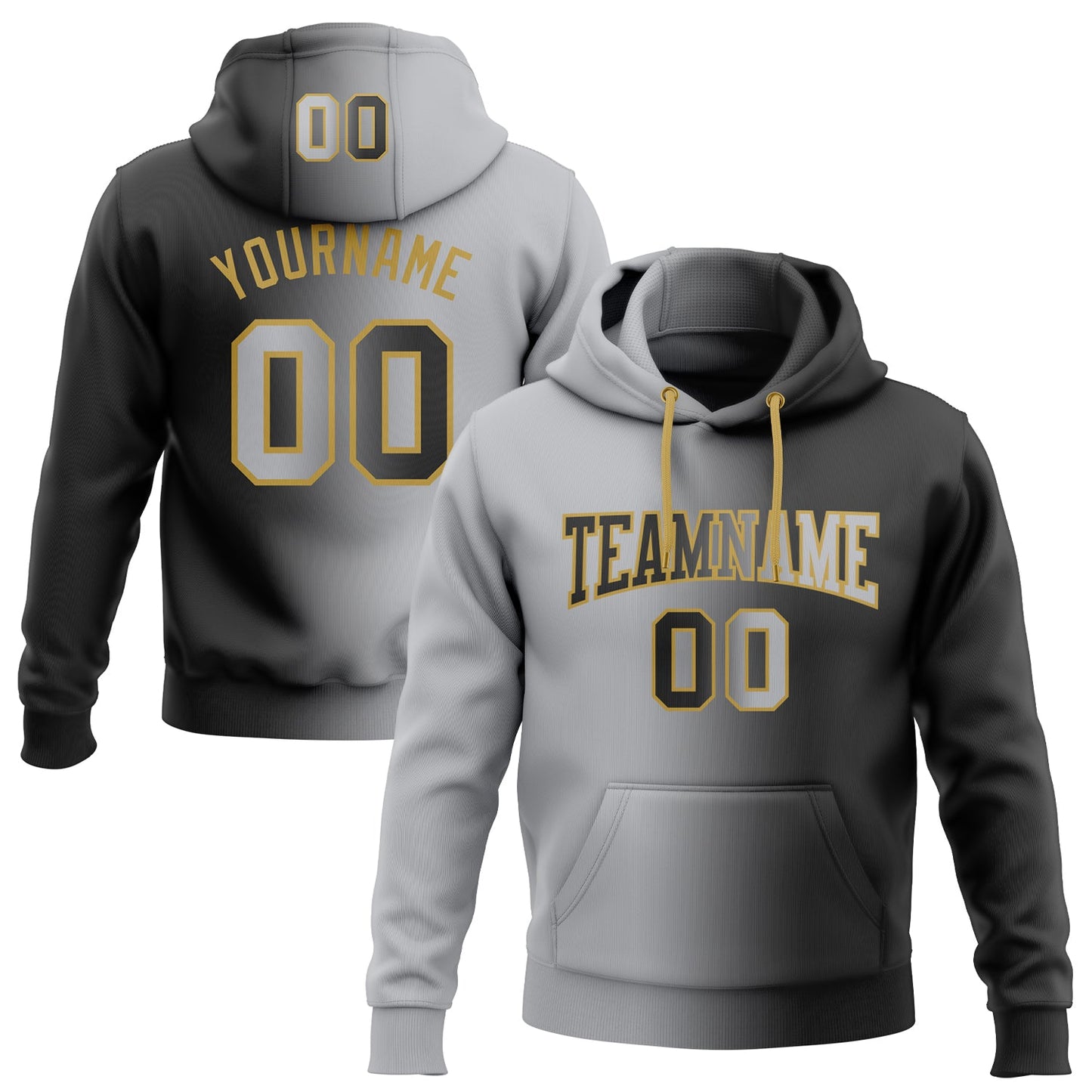 Custom Stitched Black Gray-Old Gold Gradient Fashion Sports Pullover Sweatshirt Hoodie - Main View