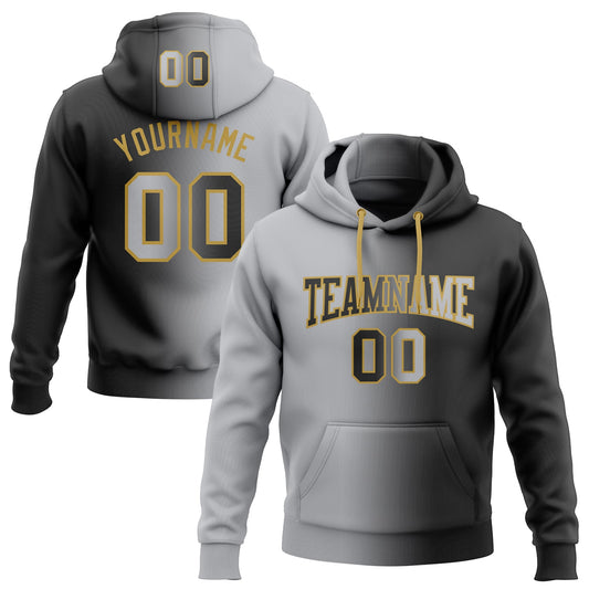 Custom Stitched Black Gray-Old Gold Gradient Fashion Sports Pullover Sweatshirt Hoodie - Main View