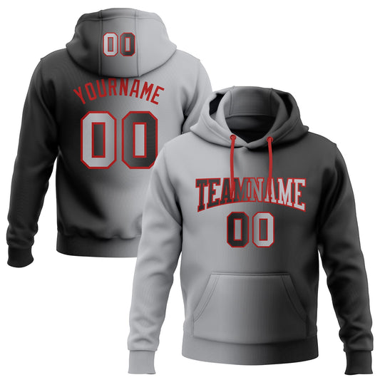 Custom Stitched Black Gray-Red Gradient Fashion Sports Pullover Sweatshirt Hoodie - Main View