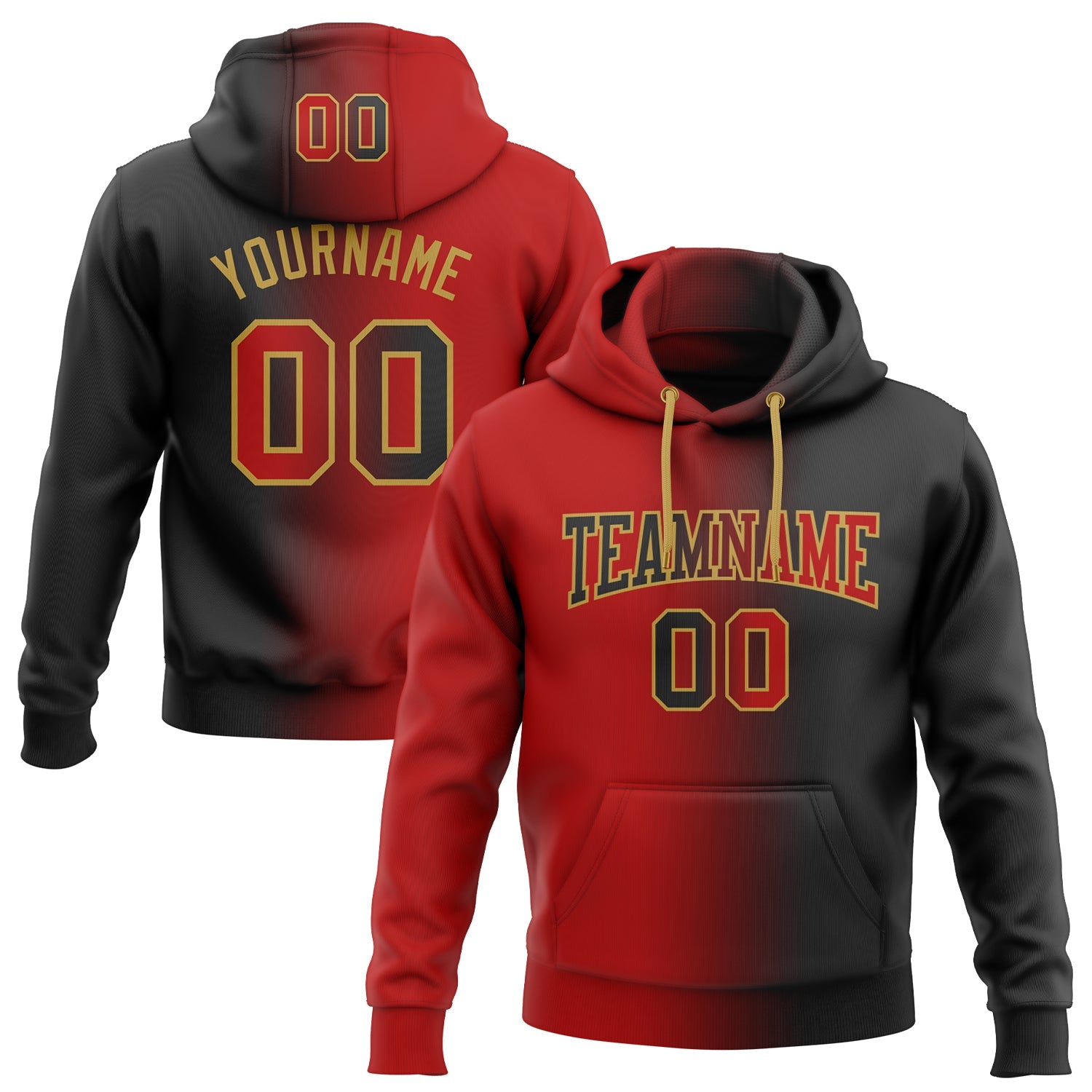 Custom Stitched Black Red-Old Gold Gradient Fashion Sports Pullover Sweatshirt Hoodie - Main View