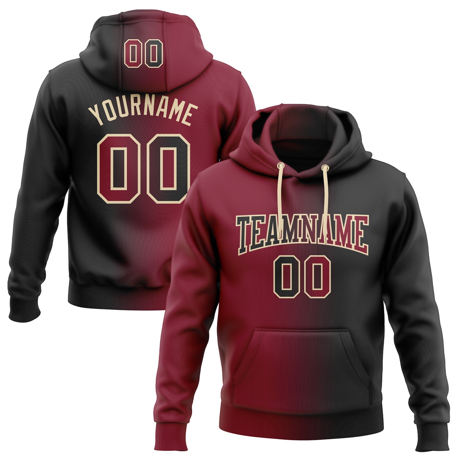 Custom Stitched Black Crimson-City Cream Gradient Fashion Sports Pullover Sweatshirt Hoodie - Main View