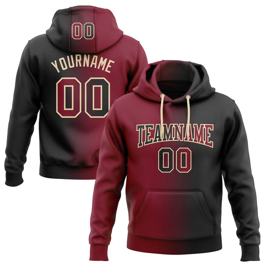 Custom Stitched Black Crimson-City Cream Gradient Fashion Sports Pullover Sweatshirt Hoodie - Main View