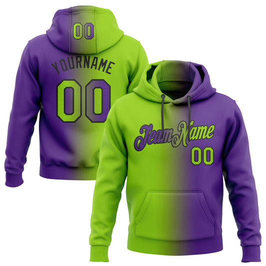 Custom Stitched Purple Neon Green-Black Gradient Fashion Sports Pullover Sweatshirt Hoodie - Main View