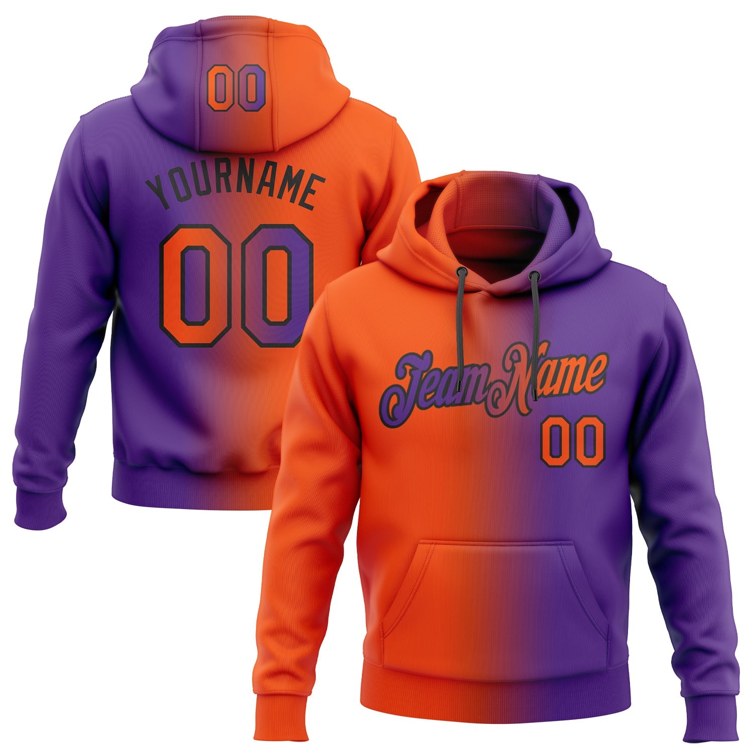 Custom Stitched Purple Orange-Black Gradient Fashion Sports Pullover Sweatshirt Hoodie - Main View