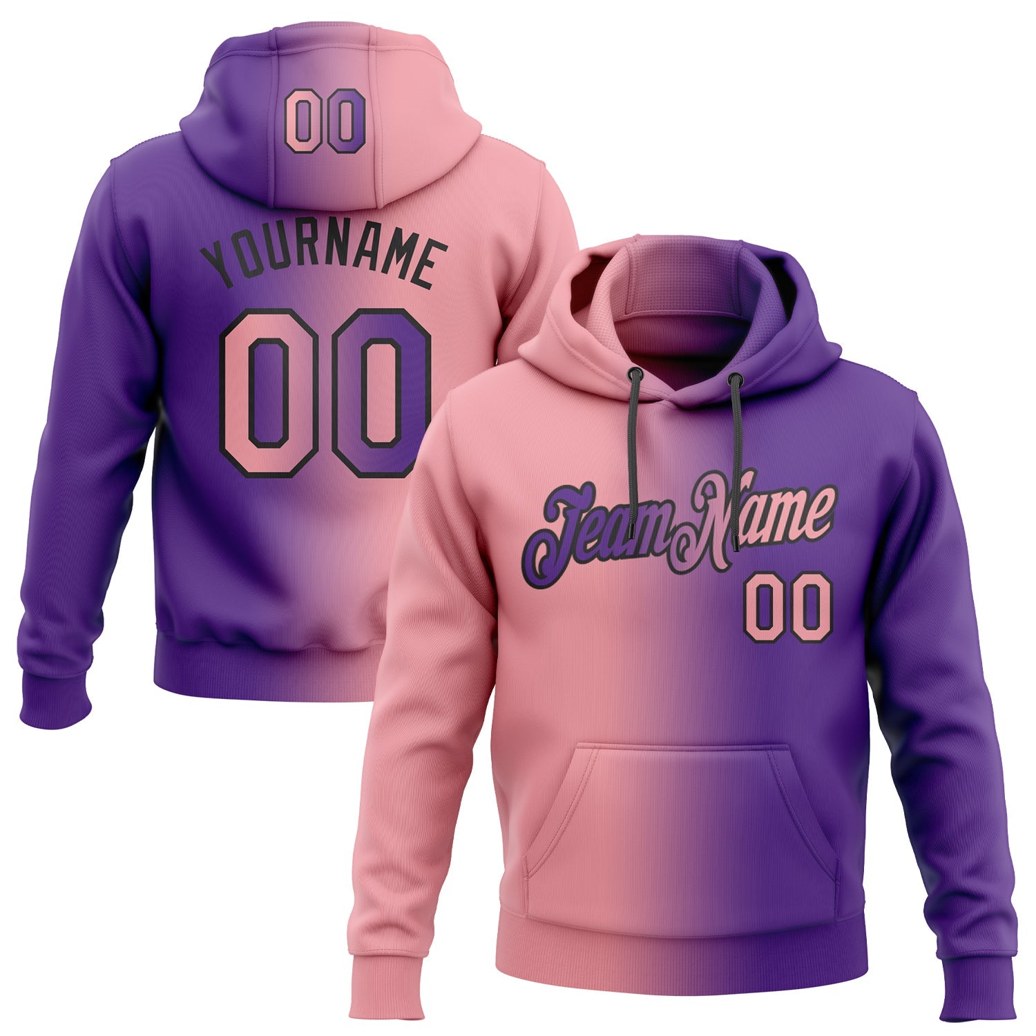 Custom Stitched Purple Medium Pink-Black Gradient Fashion Sports Pullover Sweatshirt Hoodie - Main View