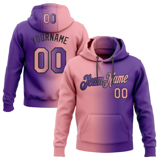 Custom Stitched Purple Medium Pink-Black Gradient Fashion Sports Pullover Sweatshirt Hoodie - Main View