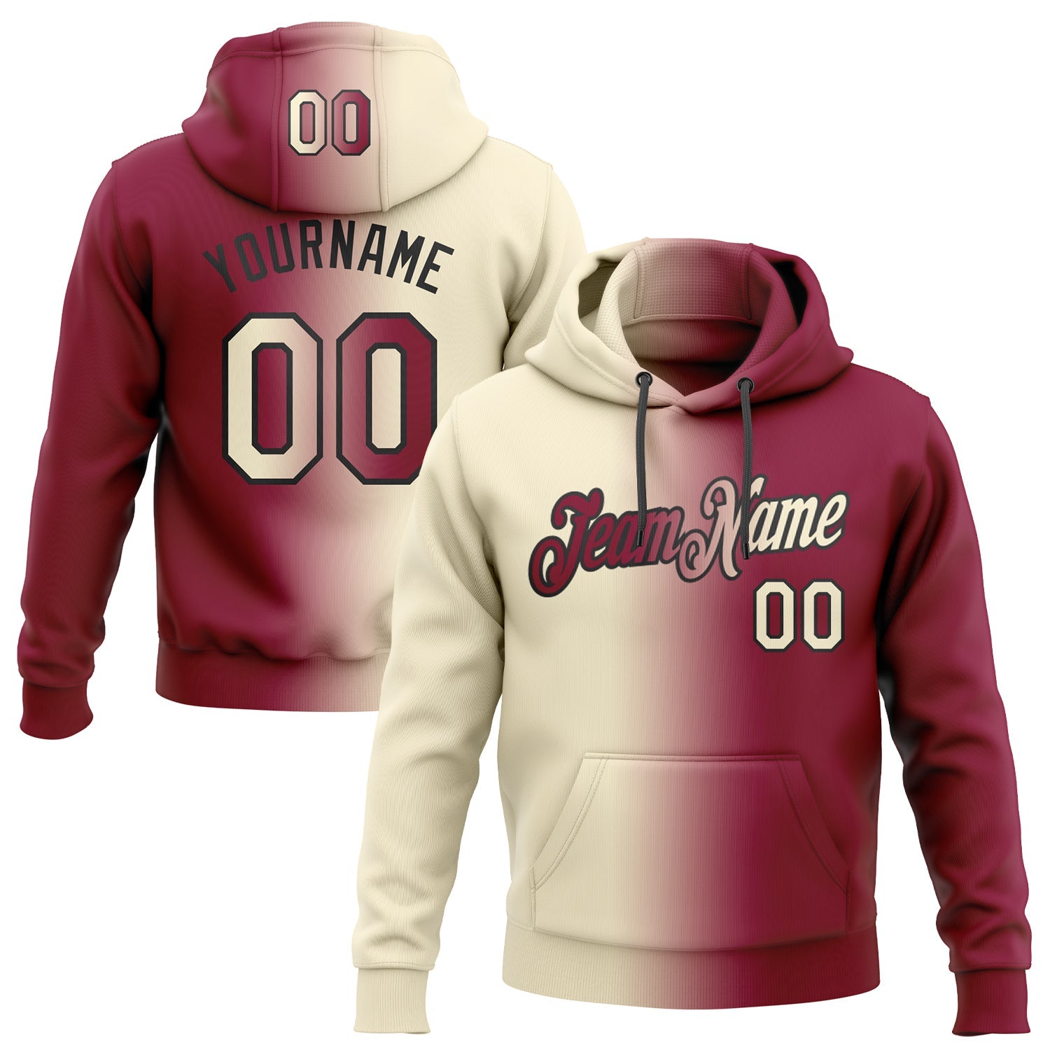 Custom Stitched Maroon Cream-Black Gradient Fashion Sports Pullover Sweatshirt Hoodie - Main View