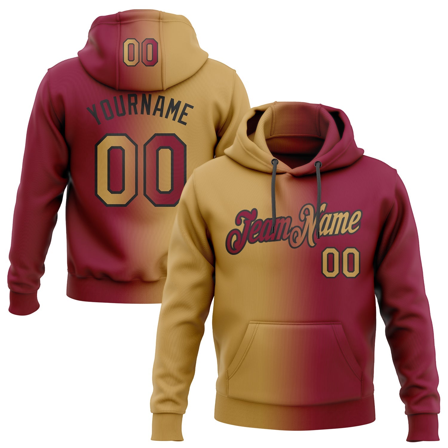 Custom Stitched Maroon Old Gold-Black Gradient Fashion Sports Pullover Sweatshirt Hoodie - Main View