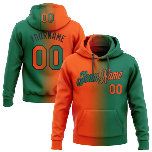 Custom Stitched Kelly Green Orange-Black Gradient Fashion Sports Pullover Sweatshirt Hoodie - Main View