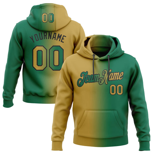 Custom Stitched Kelly Green Old Gold-Black Gradient Fashion Sports Pullover Sweatshirt Hoodie - Main View