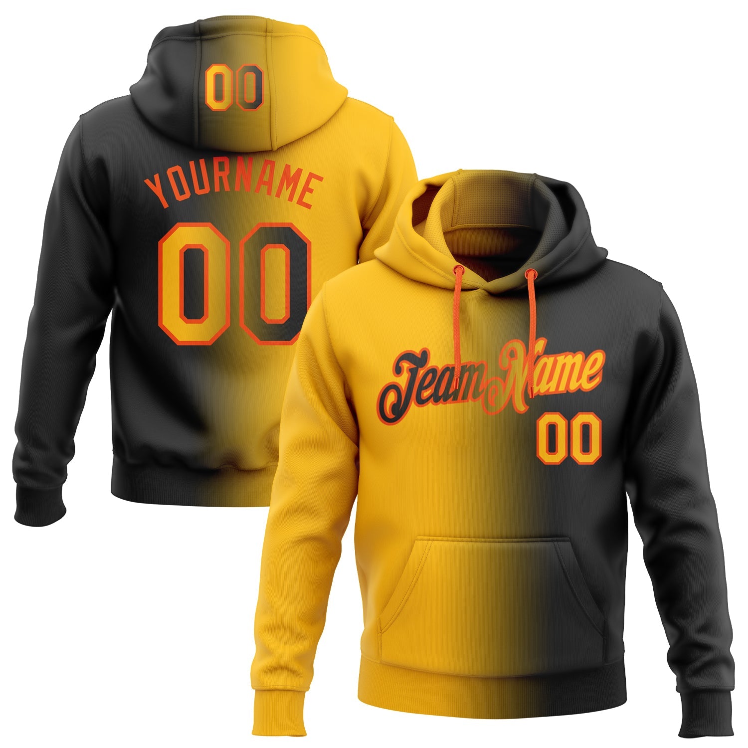 Custom Stitched Black Gold-Orange Gradient Fashion Sports Pullover Sweatshirt Hoodie - Main View