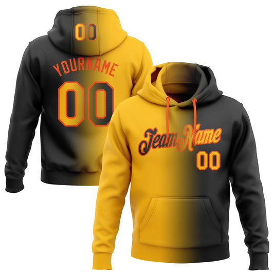 Custom Stitched Black Gold-Orange Gradient Fashion Sports Pullover Sweatshirt Hoodie - Main View