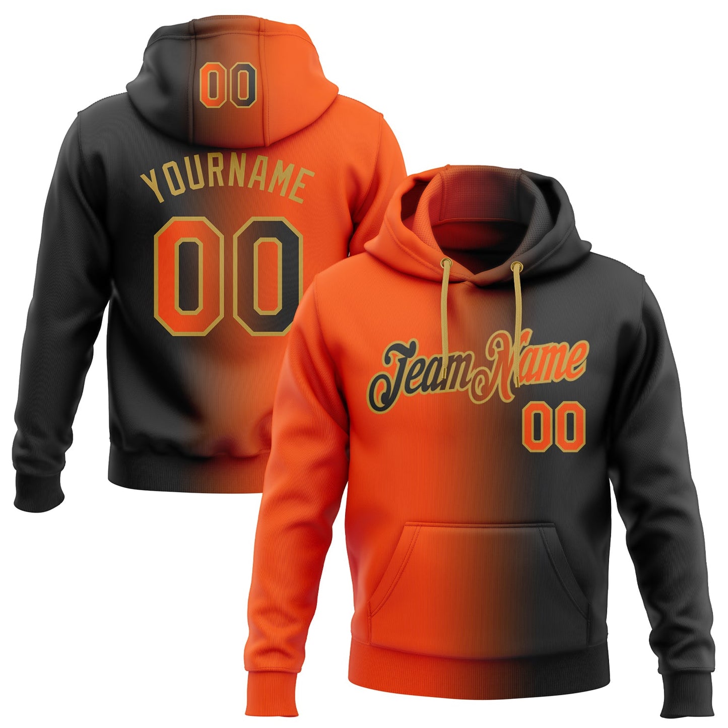 Custom Stitched Black Orange-Old Gold Gradient Fashion Sports Pullover Sweatshirt Hoodie - Main View