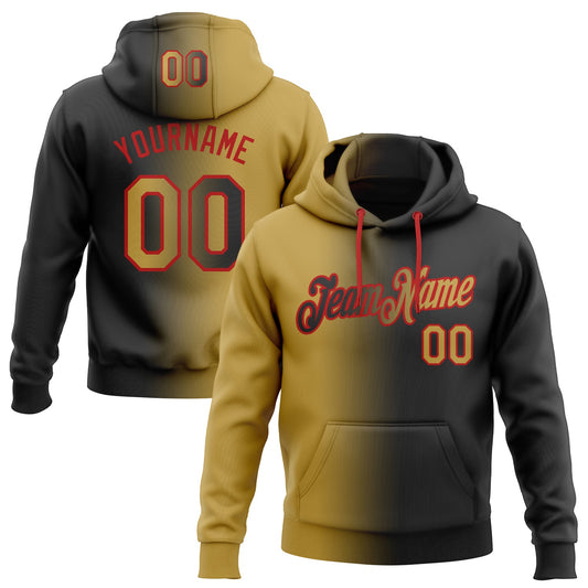 Custom Stitched Black Old Gold-Red Gradient Fashion Sports Pullover Sweatshirt Hoodie - Main View