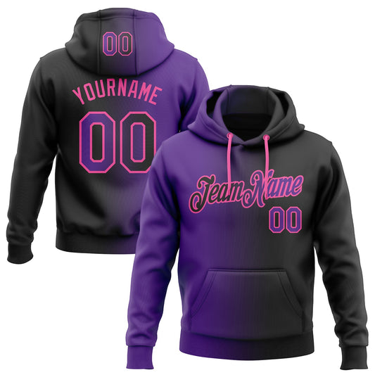 Custom Stitched Black Purple-Pink Gradient Fashion Sports Pullover Sweatshirt Hoodie - Main View