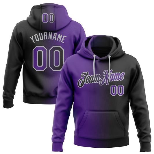 Custom Stitched Black Purple-Gray Gradient Fashion Sports Pullover Sweatshirt Hoodie - Main View