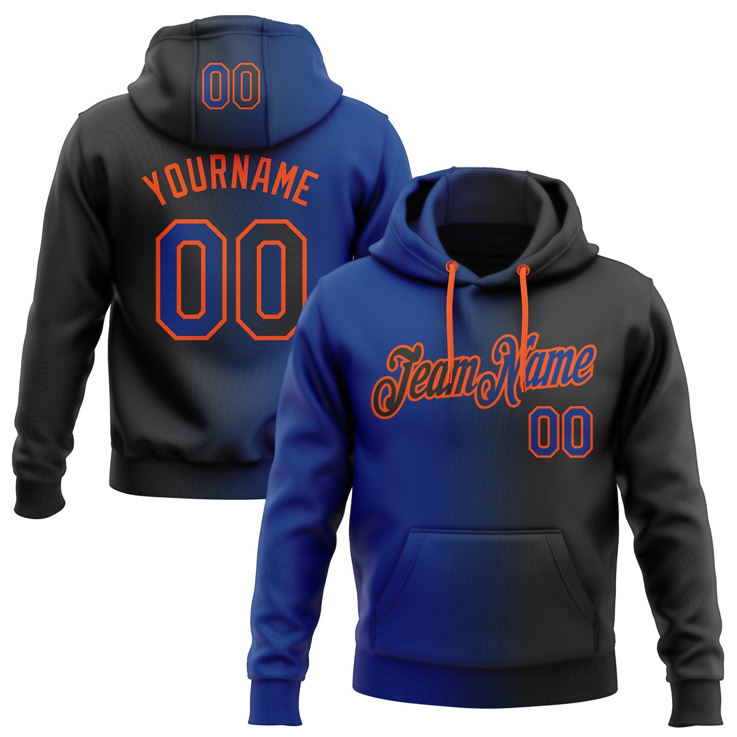Custom Stitched Black Royal-Orange Gradient Fashion Sports Pullover Sweatshirt Hoodie - Main View