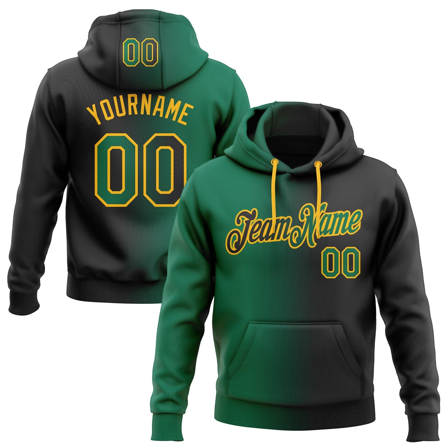 Custom Stitched Black Kelly Green-Gold Gradient Fashion Sports Pullover Sweatshirt Hoodie - Main View
