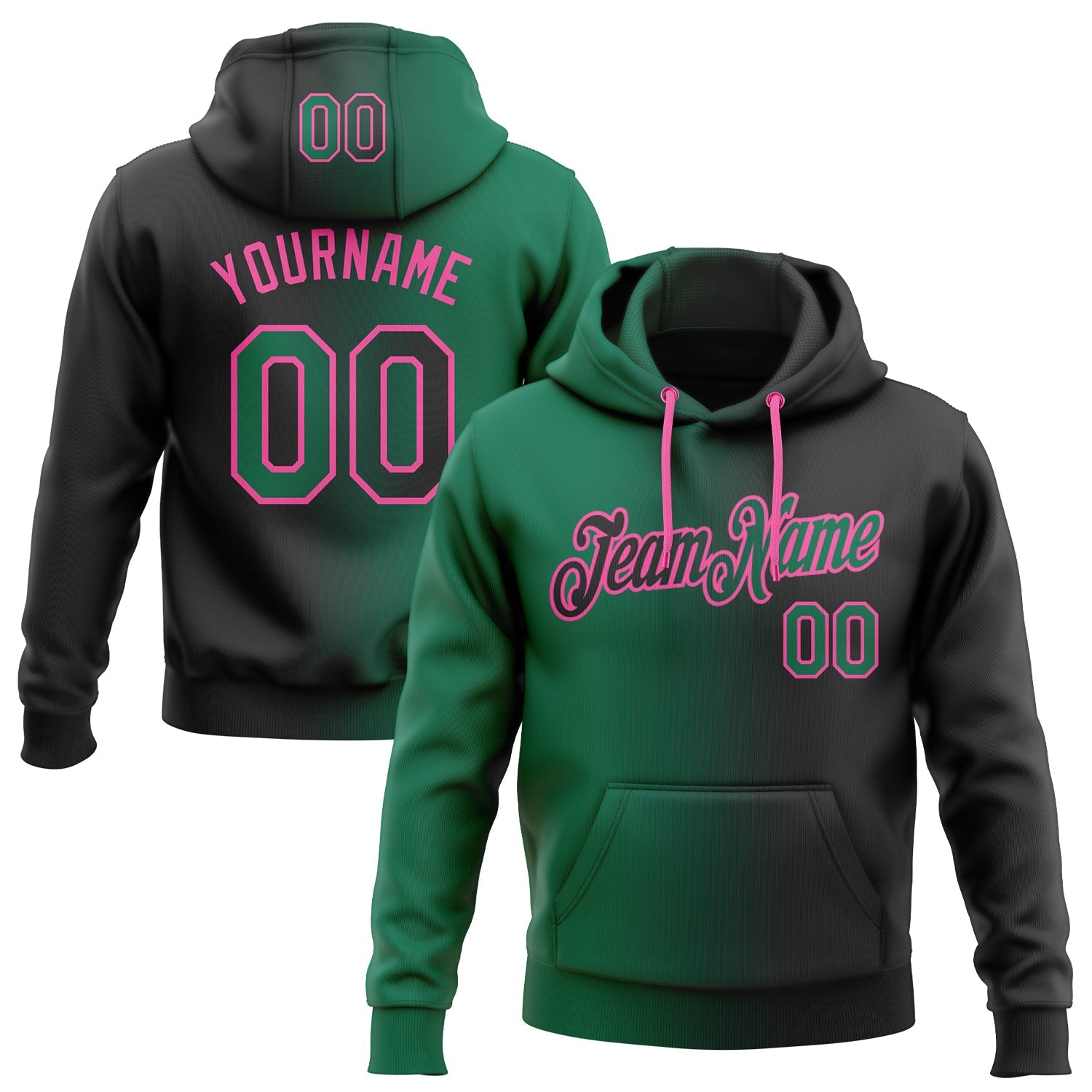 Custom Stitched Black Kelly Green-Pink Gradient Fashion Sports Pullover Sweatshirt Hoodie - Main View