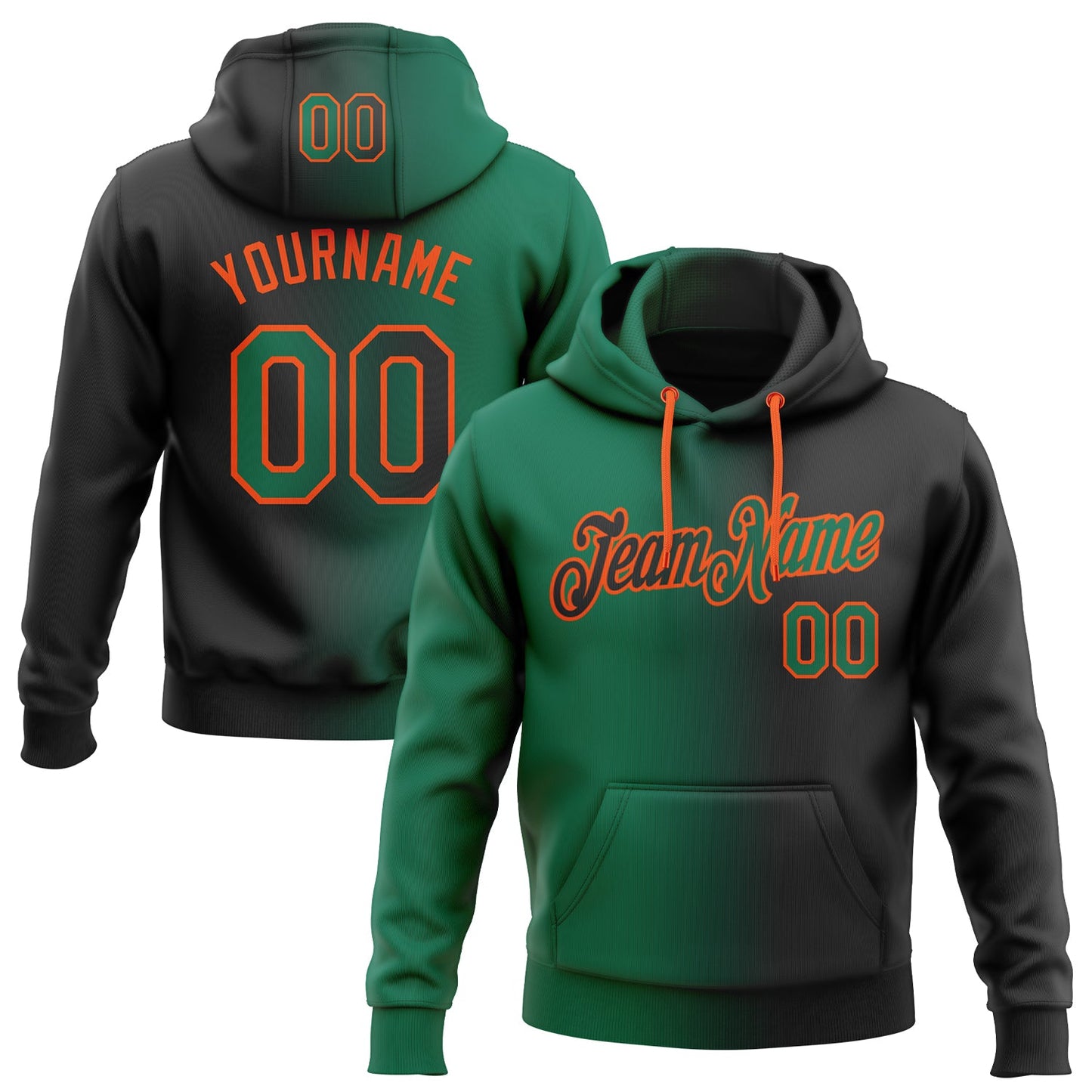 Custom Stitched Black Kelly Green-Orange Gradient Fashion Sports Pullover Sweatshirt Hoodie - Main View