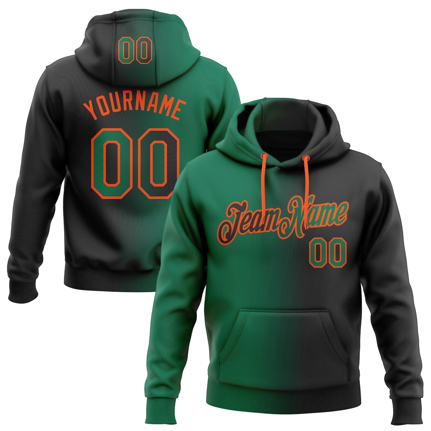 Custom Stitched Black Kelly Green-Orange Gradient Fashion Sports Pullover Sweatshirt Hoodie - Main View