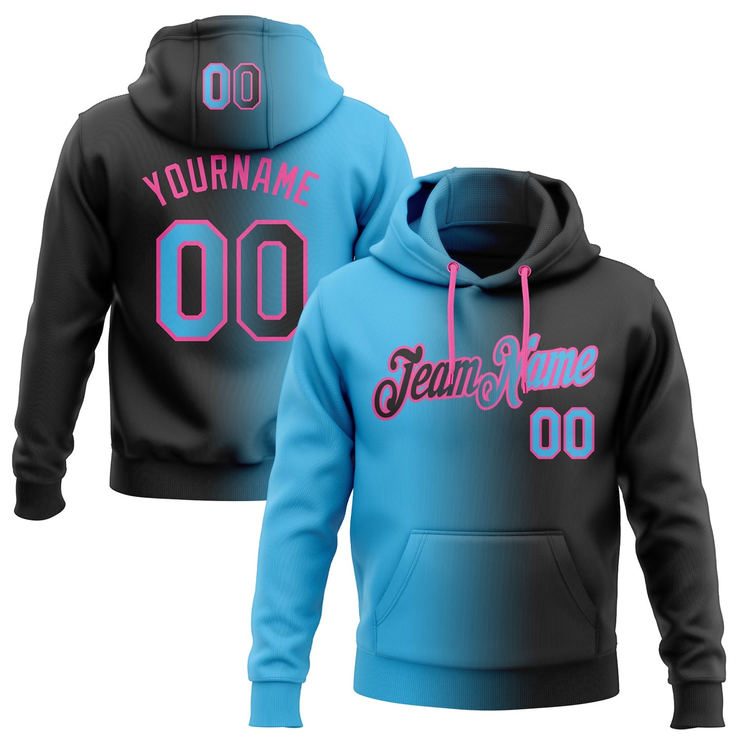 Custom Stitched Black Sky Blue-Pink Gradient Fashion Sports Pullover Sweatshirt Hoodie - Main View