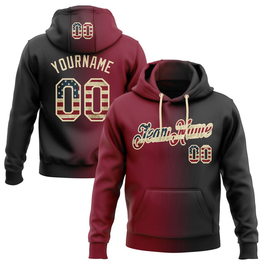 Custom Stitched Black Vintage USA Flag Crimson-City Cream Gradient Fashion Sports Pullover Sweatshirt Hoodie - Main View