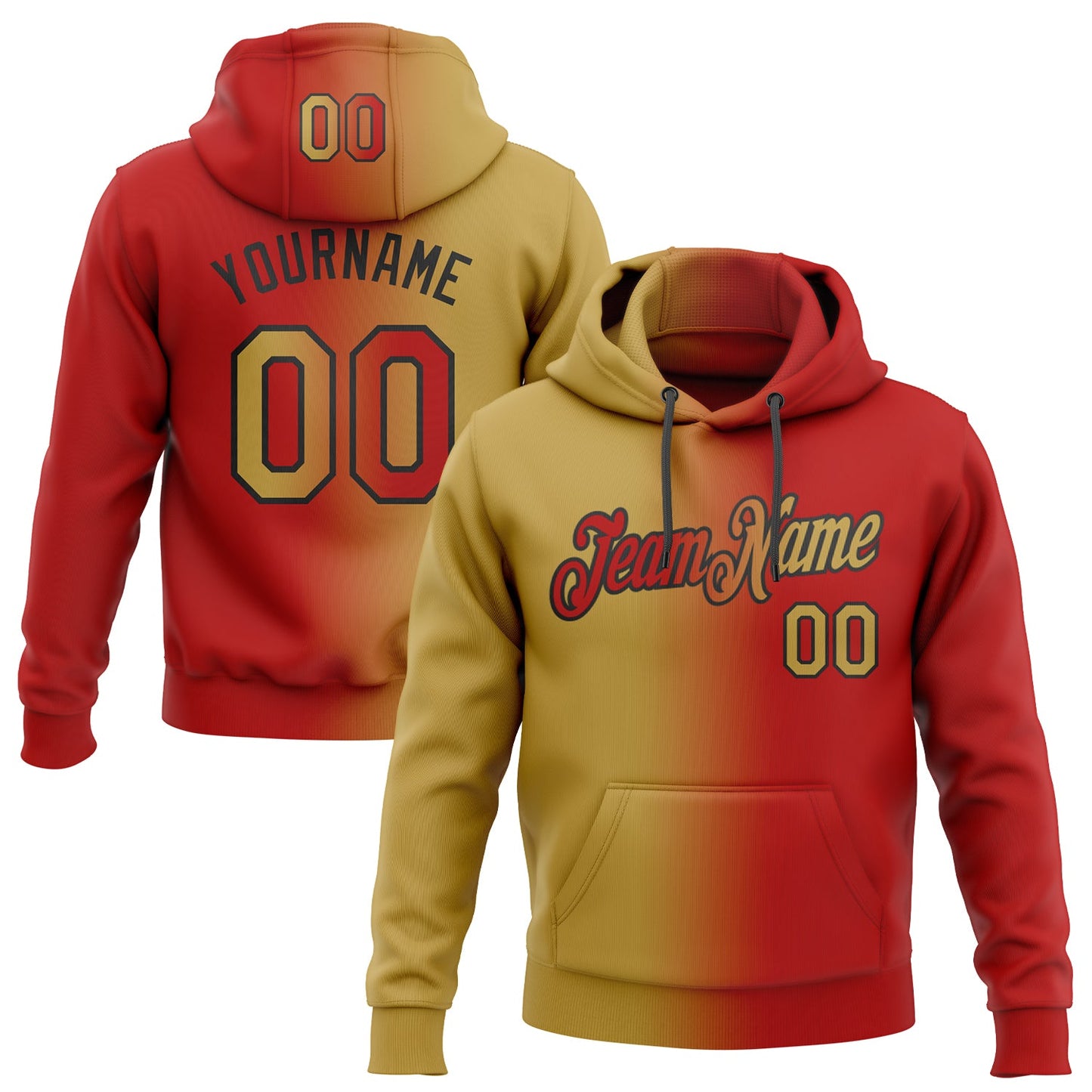 Custom Stitched Red Old Gold-Black Gradient Fashion Sports Pullover Sweatshirt Hoodie - Main View