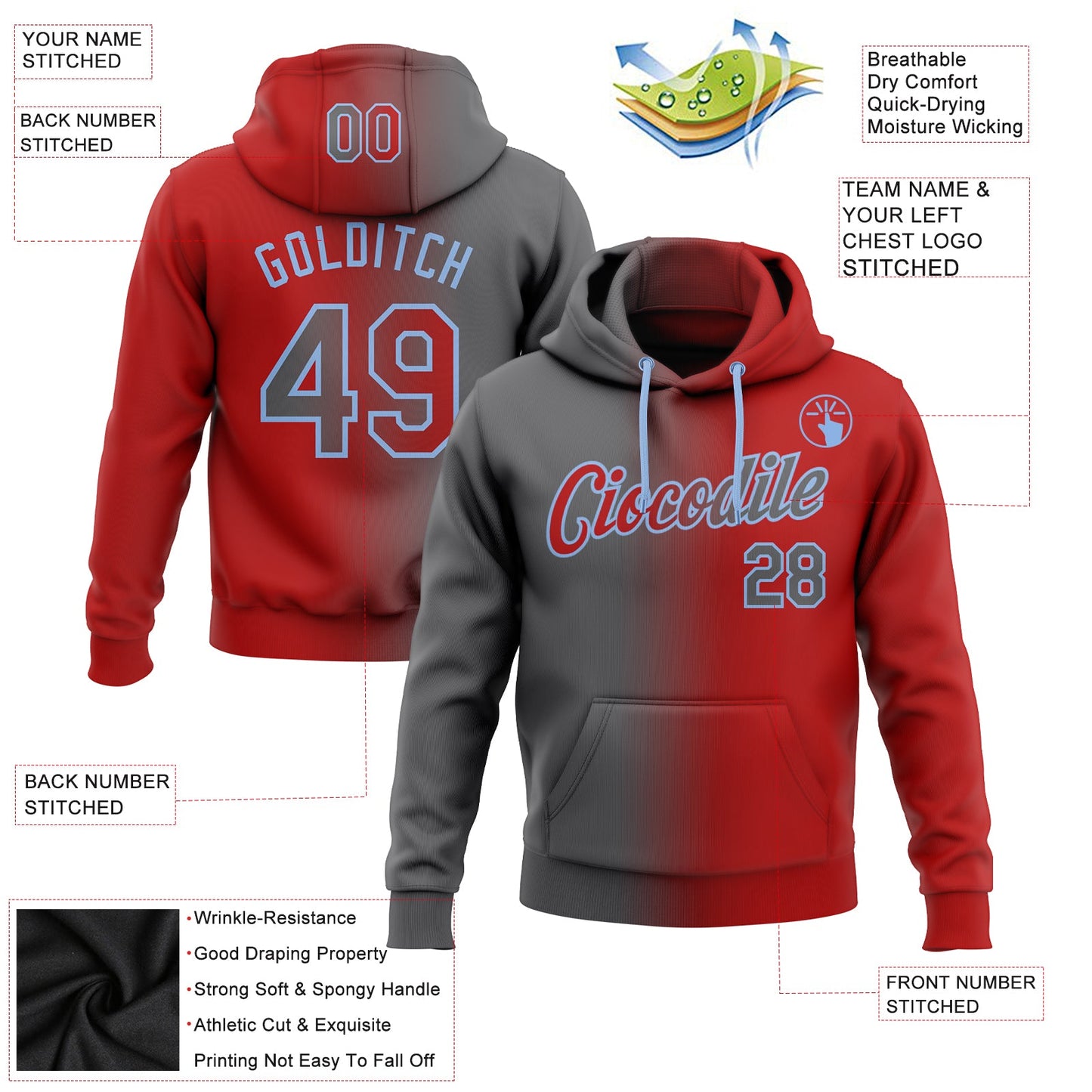 Custom Stitched Red Steel Gray-Light Blue Gradient Fashion Sports Pullover Sweatshirt Hoodie view 2