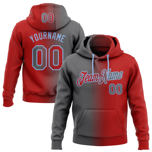 Custom Stitched Red Steel Gray-Light Blue Gradient Fashion Sports Pullover Sweatshirt Hoodie - Main View