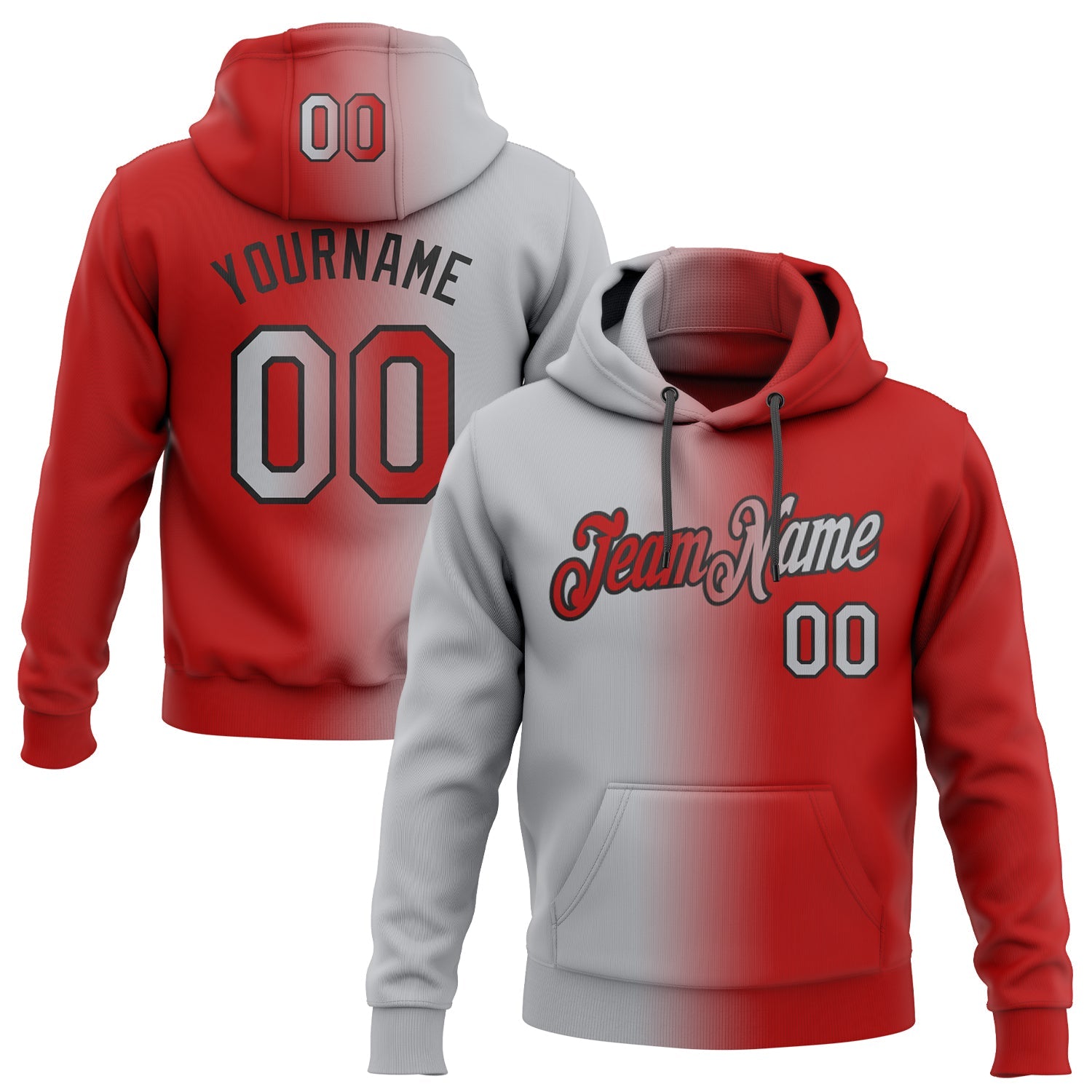 Custom Stitched Red Gray-Black Gradient Fashion Sports Pullover Sweatshirt Hoodie - Main View