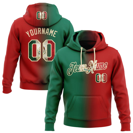 Custom Stitched Red Vintage Mexican Flag Kelly Green-City Cream Gradient Fashion Sports Pullover Sweatshirt Hoodie - Main View