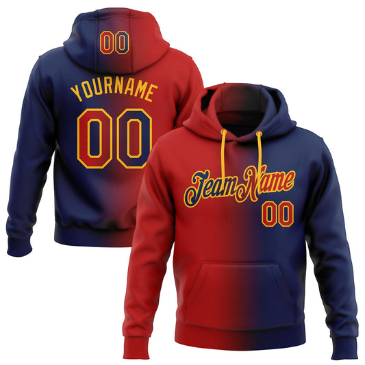Custom Stitched Navy Red-Gold Gradient Fashion Sports Pullover Sweatshirt Hoodie - Main View