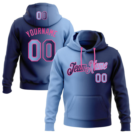 Custom Stitched Navy Light Blue-Pink Gradient Fashion Sports Pullover Sweatshirt Hoodie - Main View