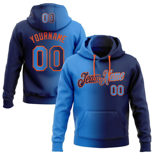 Custom Stitched Navy Powder Blue-Orange Gradient Fashion Sports Pullover Sweatshirt Hoodie - Main View