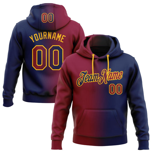 Custom Stitched Navy Maroon-Gold Gradient Fashion Sports Pullover Sweatshirt Hoodie - Main View