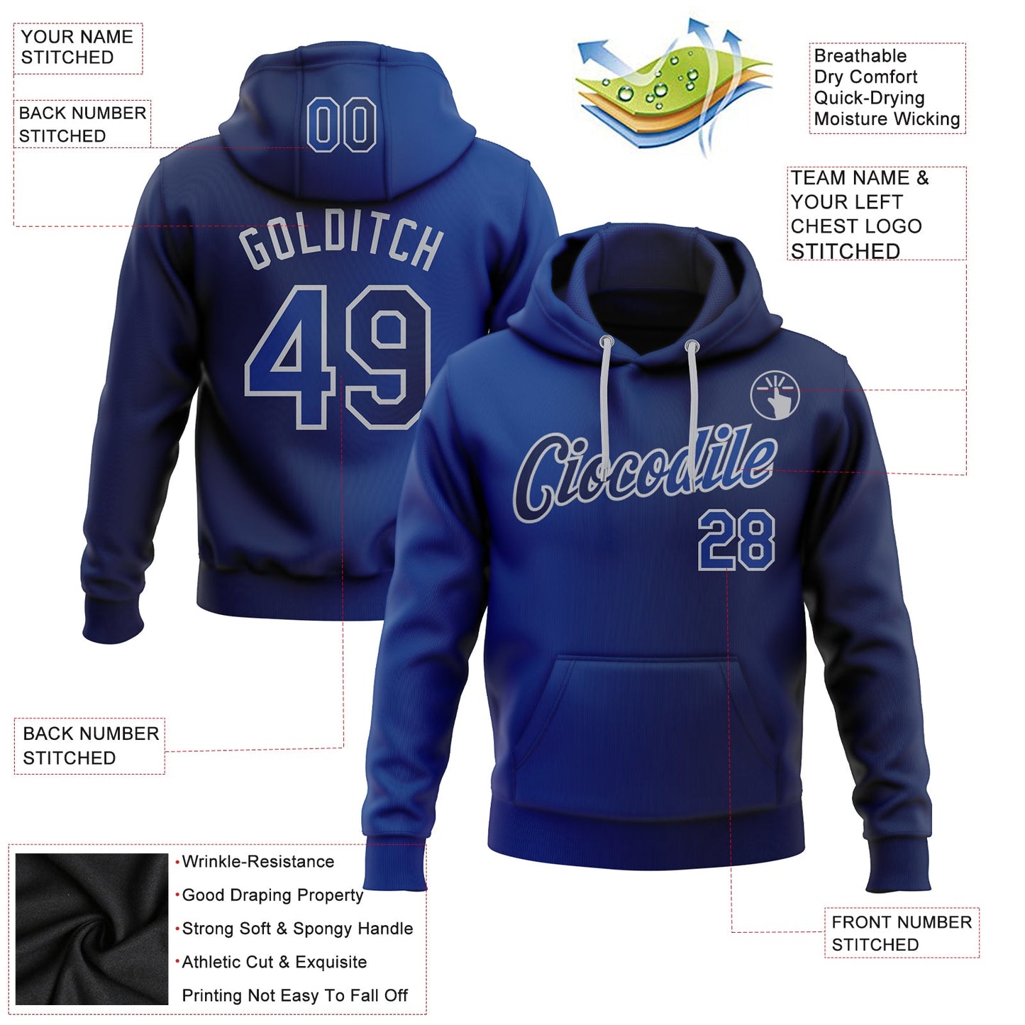 Custom Stitched Navy Royal-Gray Gradient Fashion Sports Pullover Sweatshirt Hoodie view 2