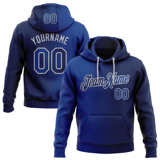 Custom Stitched Navy Royal-Gray Gradient Fashion Sports Pullover Sweatshirt Hoodie - Main View