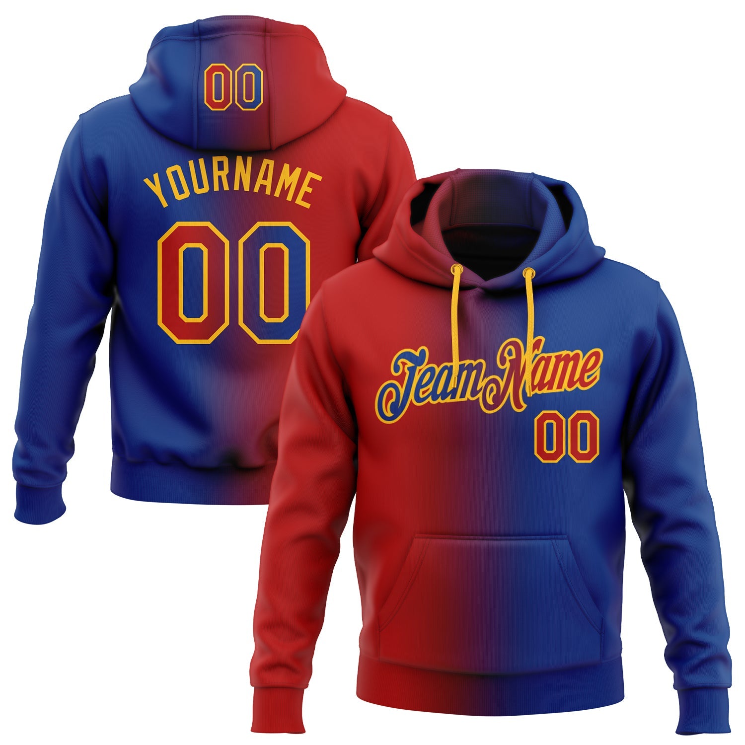 Custom Stitched Royal Red-Gold Gradient Fashion Sports Pullover Sweatshirt Hoodie - Main View