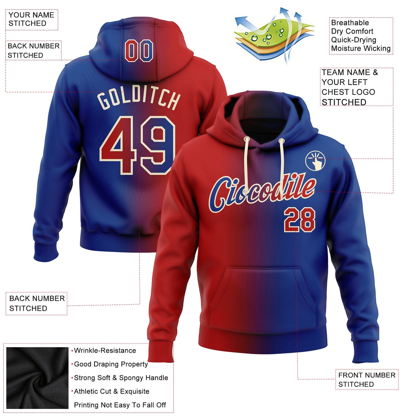 Custom Stitched Royal Red-Cream Gradient Fashion Sports Pullover Sweatshirt Hoodie view 2