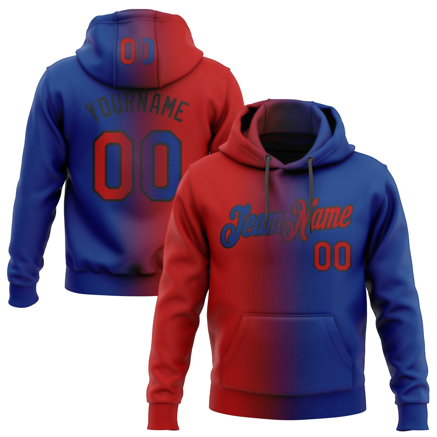 Custom Stitched Royal Red-Black Gradient Fashion Sports Pullover Sweatshirt Hoodie - Main View